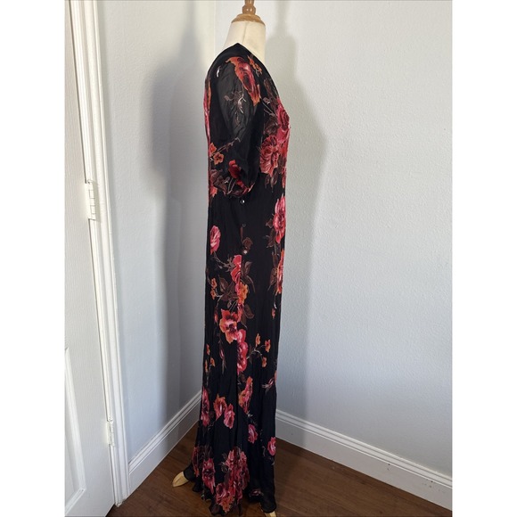 American Angel Maxi Dress Womens 2X Black Red Floral Beaded Boho Cottagecore - Picture 4 of 13